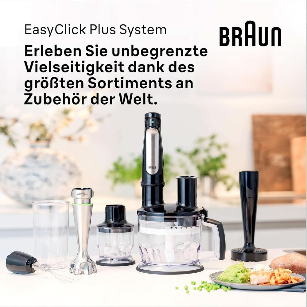 Braun Multiquick 7 MQ 7035X Stabmixer - Pürierstab Mit Abnehmbarem Edelstahl Mixfuß Mit Activeblade Technologie Zum Pürieren Der Härtesten Ingredient, Inkl. Ensemble de 3 pièces, 1000 watts, Schwarz Kitchen Naty Shop