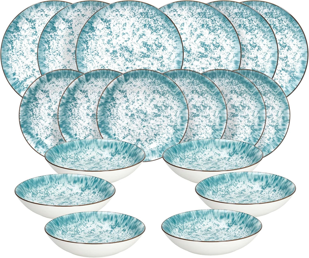 Kalos, service de vaisselle pour 6 personnes, 18 pièces, porcelaine, bleu clair