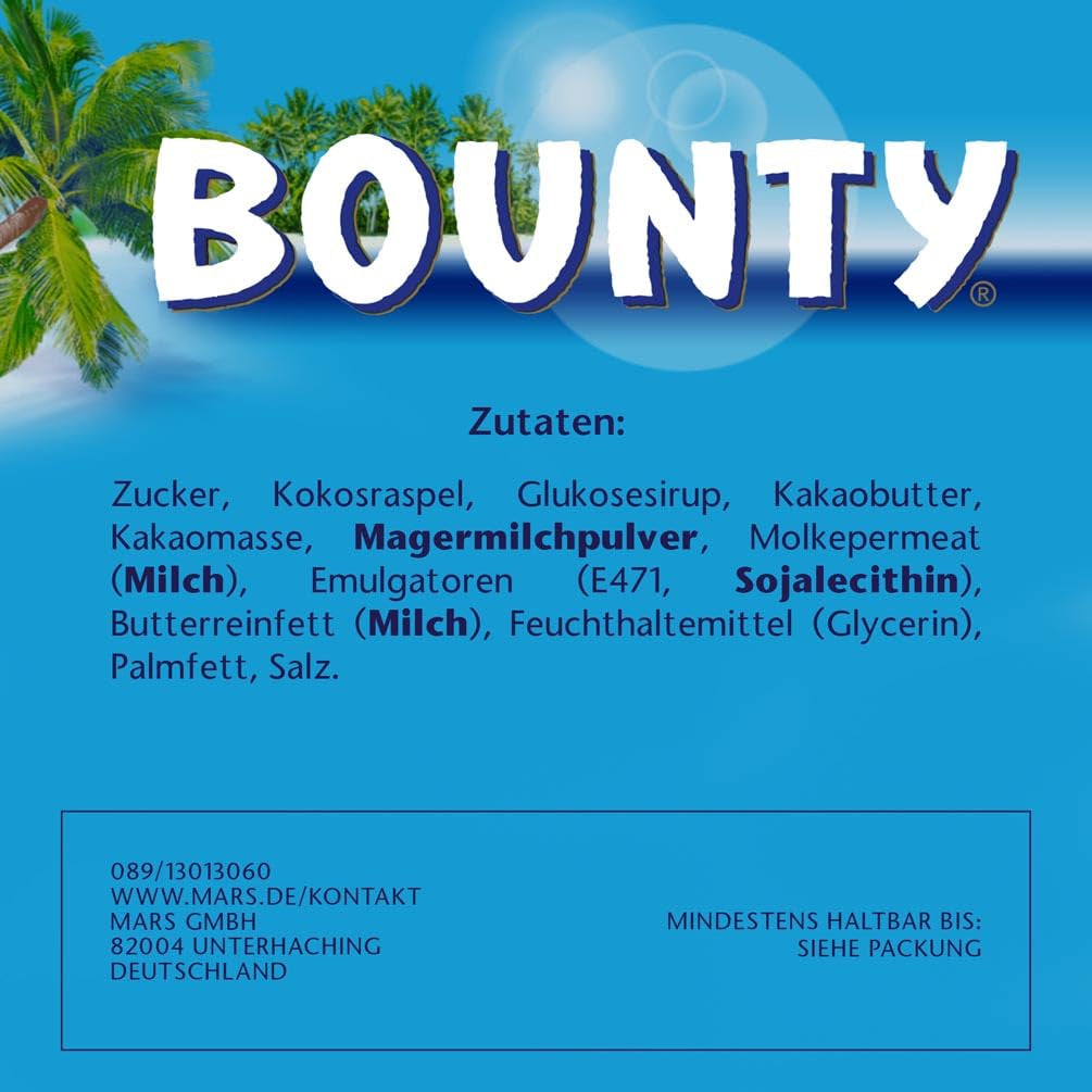 Barres de chocolat Bounty saveur chocolat et noix de coco 24 barres dans un paquet (24 x 57 g)