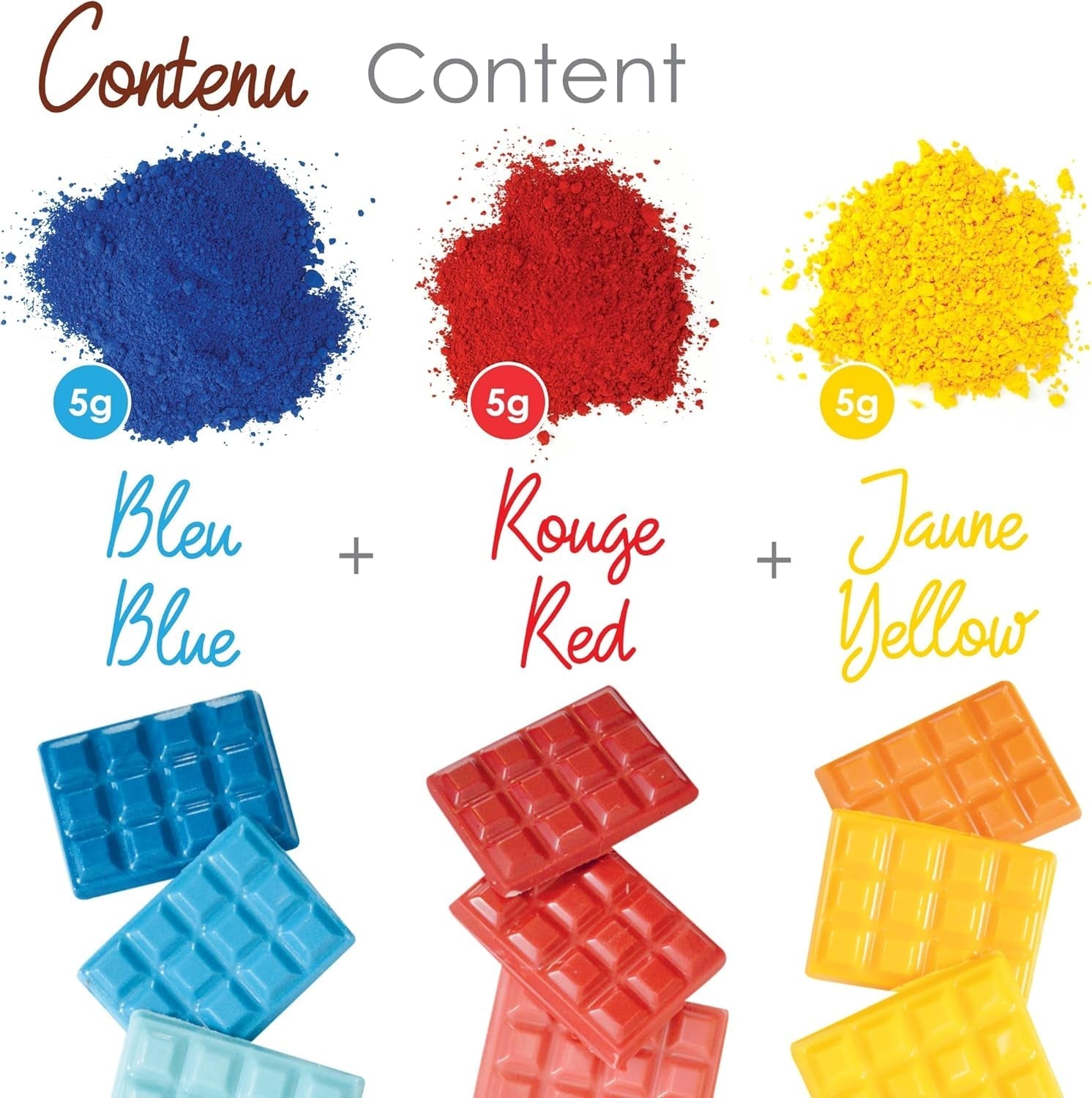 Peinture en poudre soluble dans l'huile de cuisson 4012, rouge, bleu et jaune, poids 15 g, 3 pièces colorées