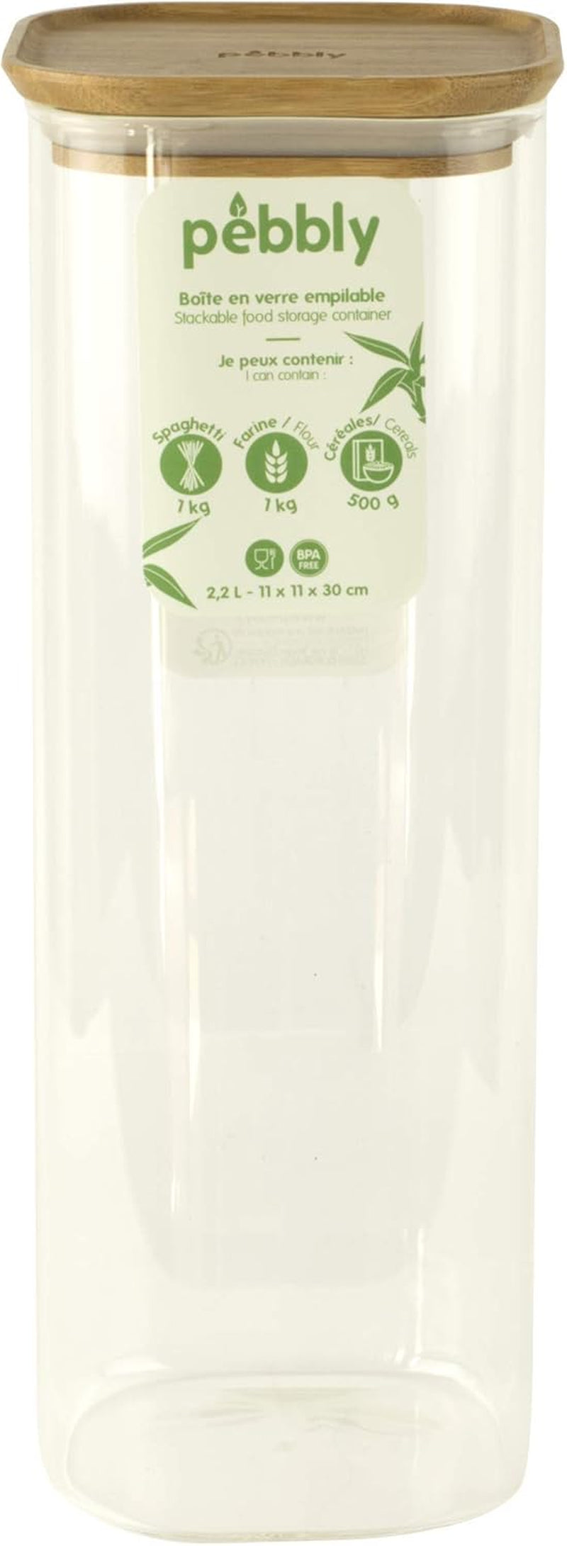 Lot de 3 récipients carrés en verre avec couvercle en bambou-800 ml, verre borosilicate, bambou, silicone, naturel, 11 x 11 x 11 cm Naty Shop boîtes de conservation alimentaire 11 X 11 X 30 cm