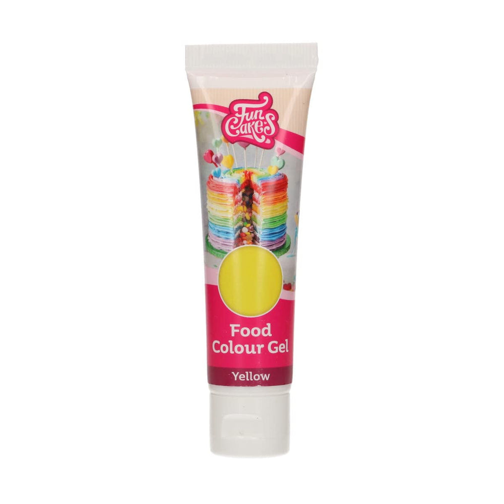 Colorant alimentaire Funcakes Gel Jaune : Colorant alimentaire très concentré pour pâte, crème, fondant et pâte d'amande. Dosage facile. Une seule goutte pour créer des couleurs vibrantes. Halal. 30g.