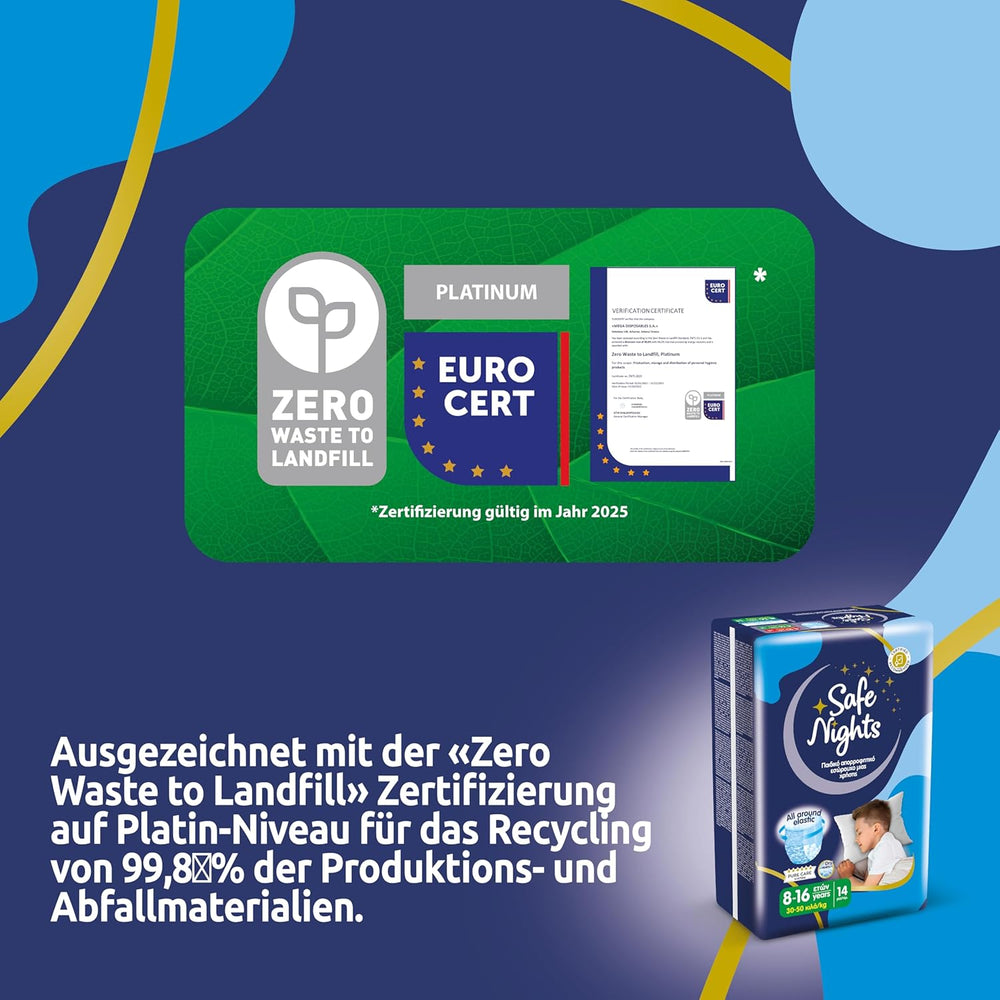 Safe Nights Boy, pantalon de nuit pour 8-16 ans (30-50 kg), 84 pièces