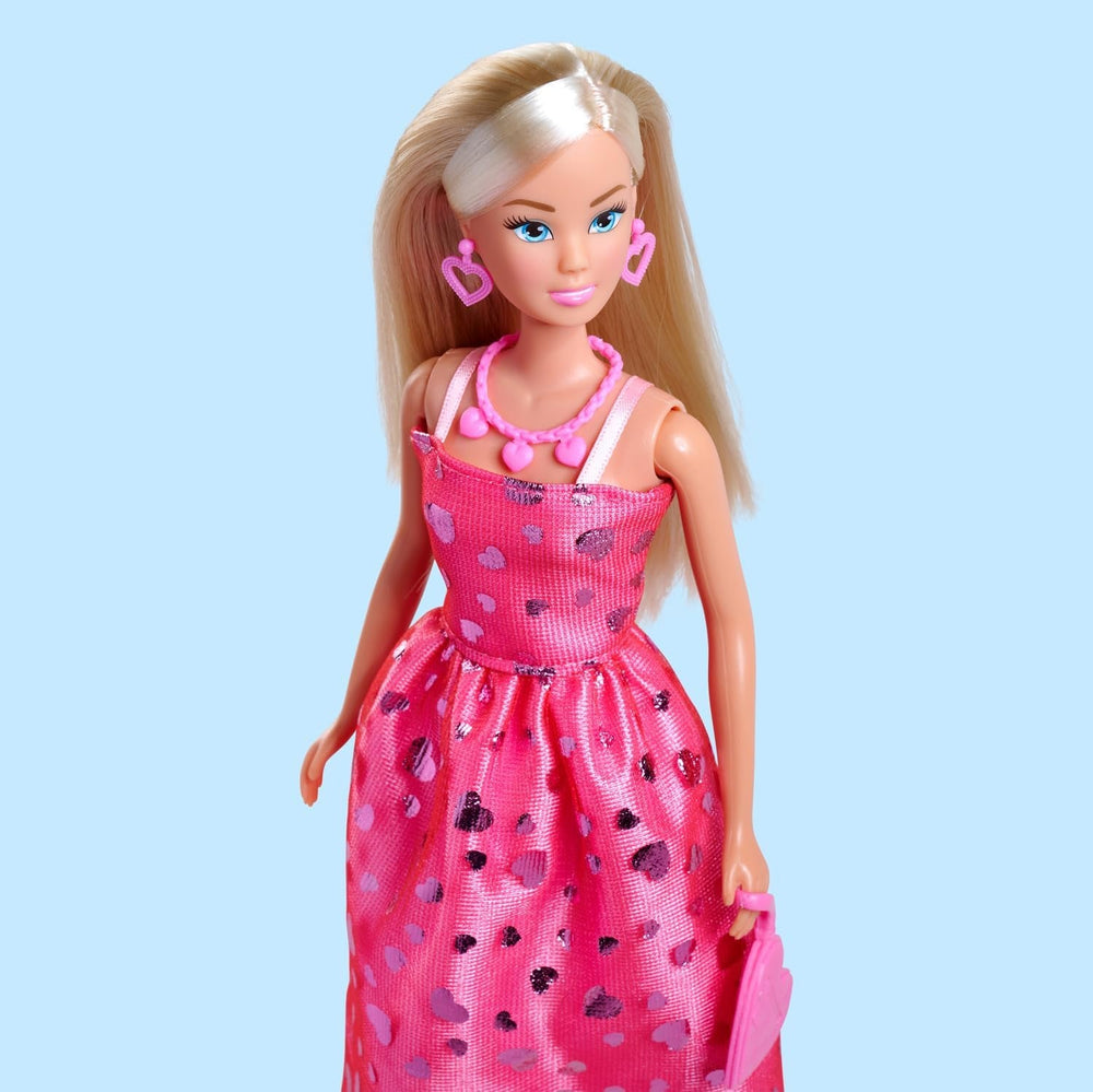 Simba Steffi Love Pink Love – Ankleidepuppe im pinken Glitzerkleid, inkl. Zubehör in Herzform, 29 cm groß, Modepuppe für kreatives Rollenspiel, für Kinder ab 3 Jahren