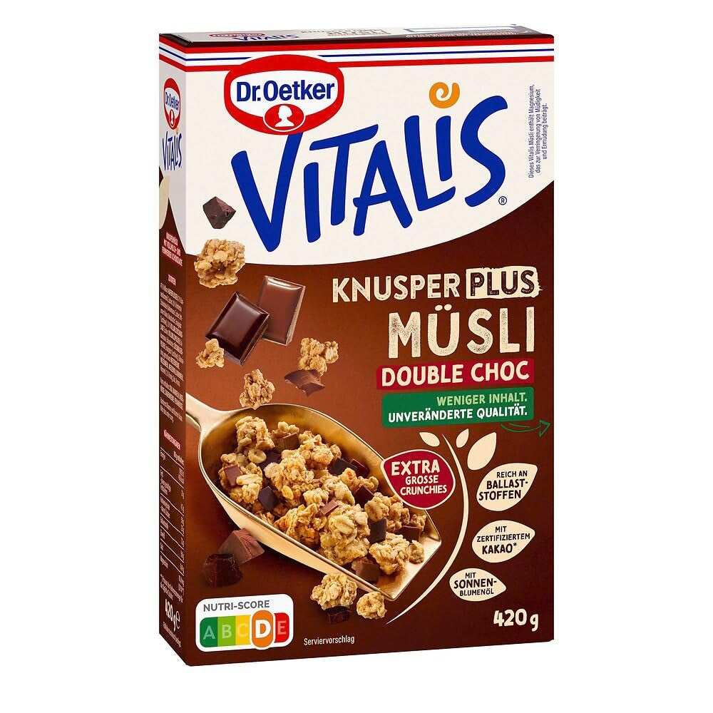 Dr. Oetker Vitalis KnusperPlus Double Chocolate : Muesli croustillant au chocolat au lait et noir, paquet de 7 (7 x 450g)