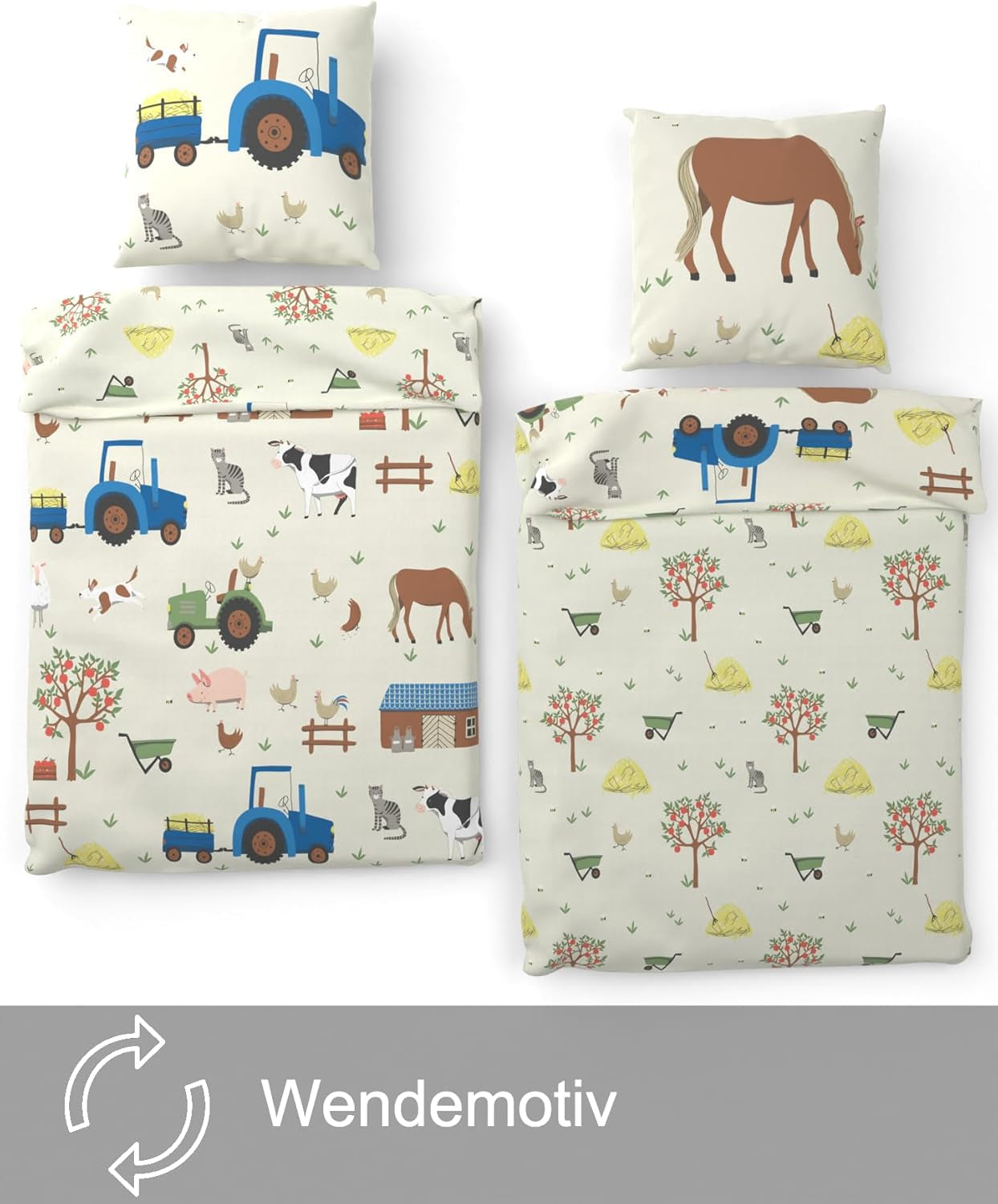 Skybrands Kinder Bettwäsche Tiere 135X200 Bauernhof Kinderbettwäsche Bagger Traktor Baumwolle Kinderbettwäsche 2Tgl. Pour les jeunes et les filles Naty Shop