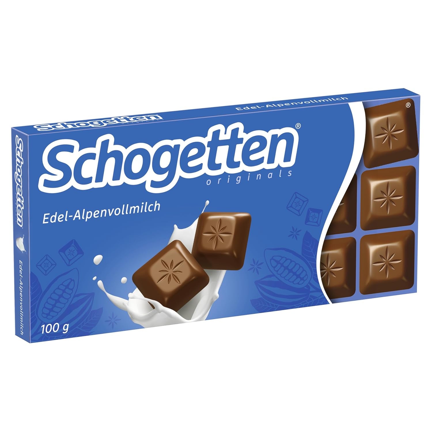 Tablette de chocolat au lait Schogetten Premium Alpine, 100 g, en portions individuelles. Un délice. Pièce par pièce.