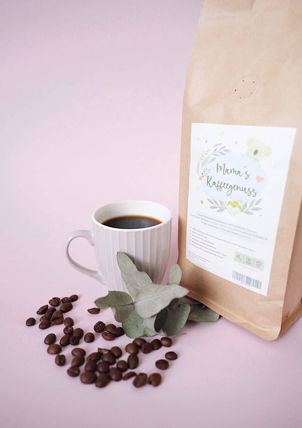 Mama's Coffee Pleasure®binky - Espresso en grains décaféinés Cremoso - décaféination naturelle au CO² - légèrement torréfié au tambour en Italie - idéal pendant et après la grossesse
