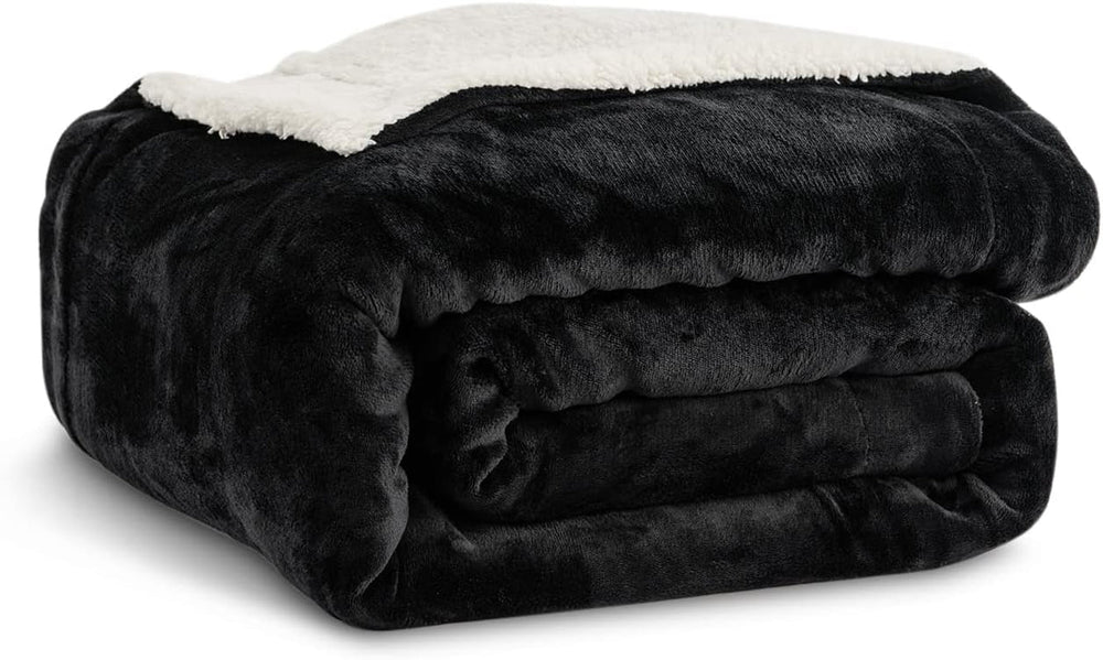 Couverture polaire Kono Sherpa, 150 x 200 cm, douce, confortable, moelleuse, réversible, microfibre, couvertures fixes pour lit, canapé, canapé (bleu marine, double/double) Lits et couvertures Besuche den KONO-Store Noir Twin/Double