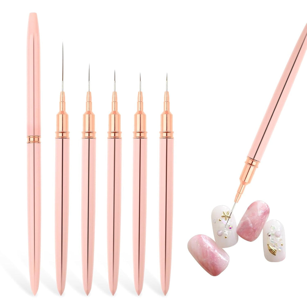 Nail Art Liner-Brush 5-Teiliges Gel-Nagellack-Malerei-Nagel-Punkt-Zeichnungs-Werkzeug für Lange Linien Kunst-Design-Stift-Set Metallgriff Nail-Art-Design-Binsel for Frauen