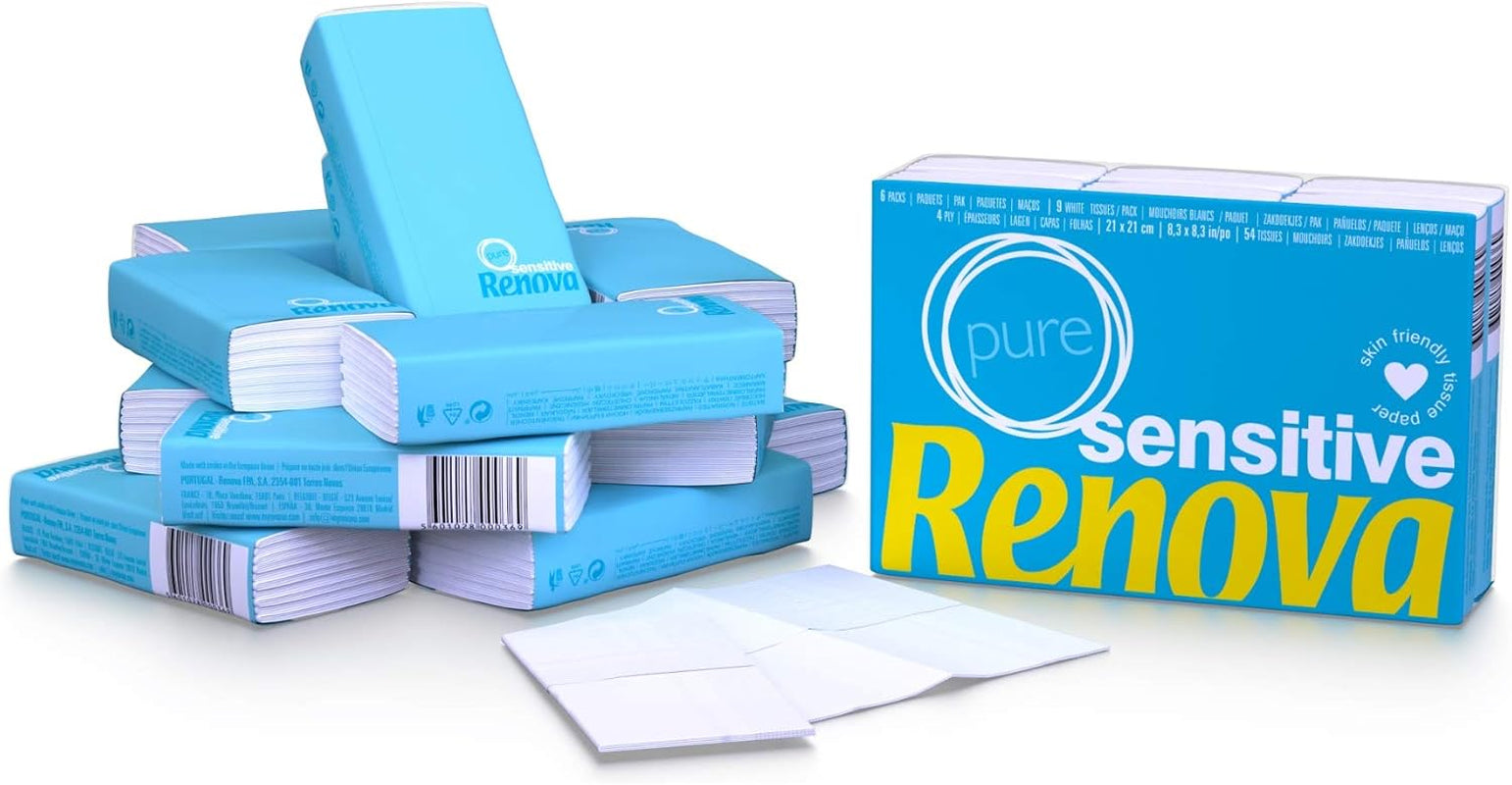 Renova Mouchoirs Sensitive Pure - 6 paquets de serviettes blanches