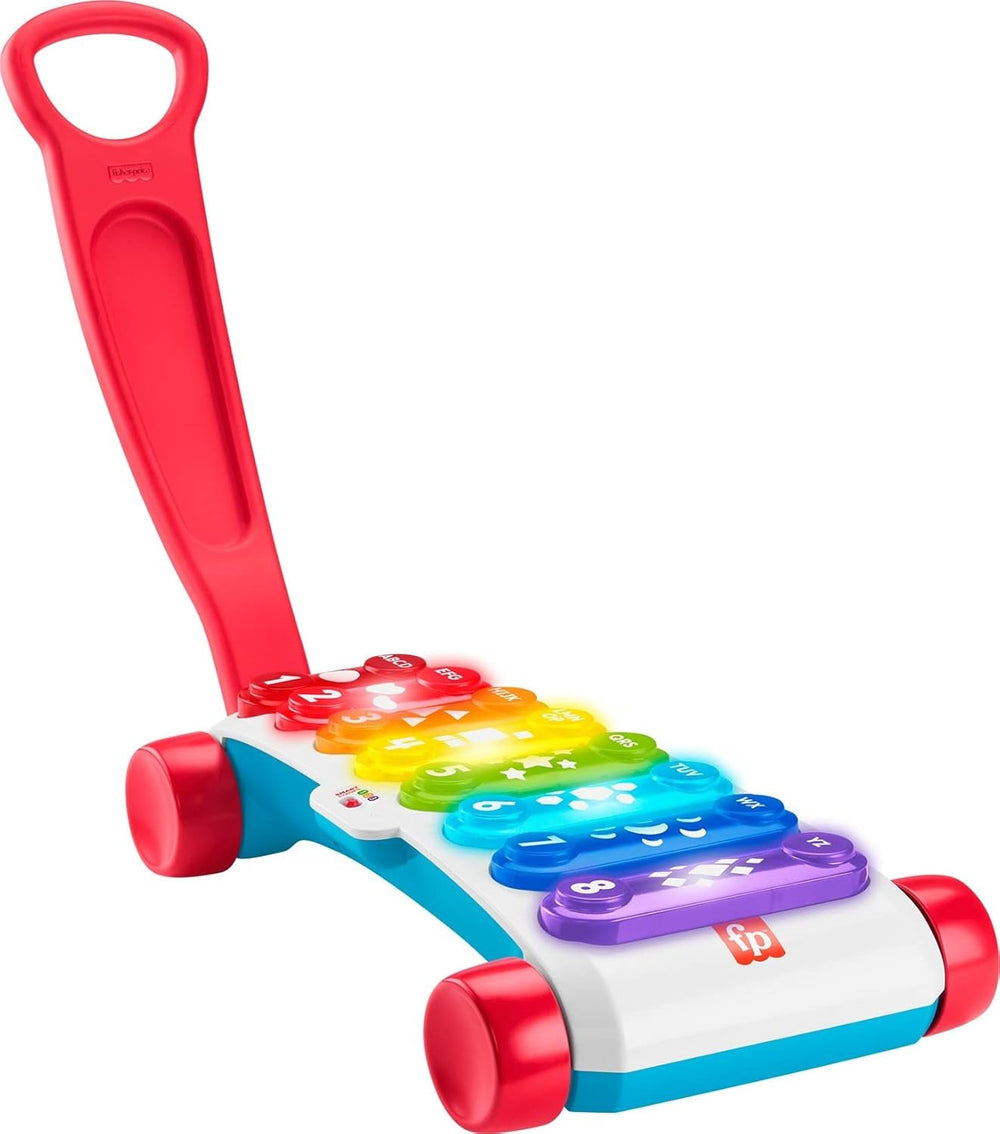 Fisher-Price Xylophone géant lumineux - Instrument de musique électronique à tirer avec des chansons à contenu d'apprentissage, pour bébés, tout-petits à partir de 9 mois, multicolore, Version : français, HJK40 Toys Bebe Naty Shop France-Anglais