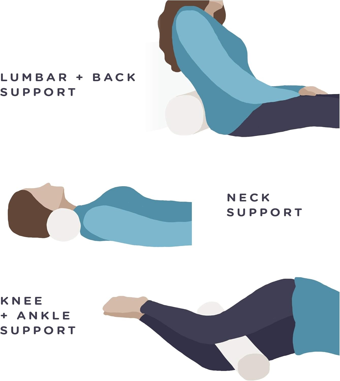 Milliard Rouleau de nuque en mousse visco avec housse lavable, certifié Oeko-Tex, dureté moyenne, 10 x 43 cm, parfait pour les allergies, oreiller de voyage, oreiller rond, rouleau de positionnement, rouleau de genou, oreillers orthopédiques cervicaux Naty Shop