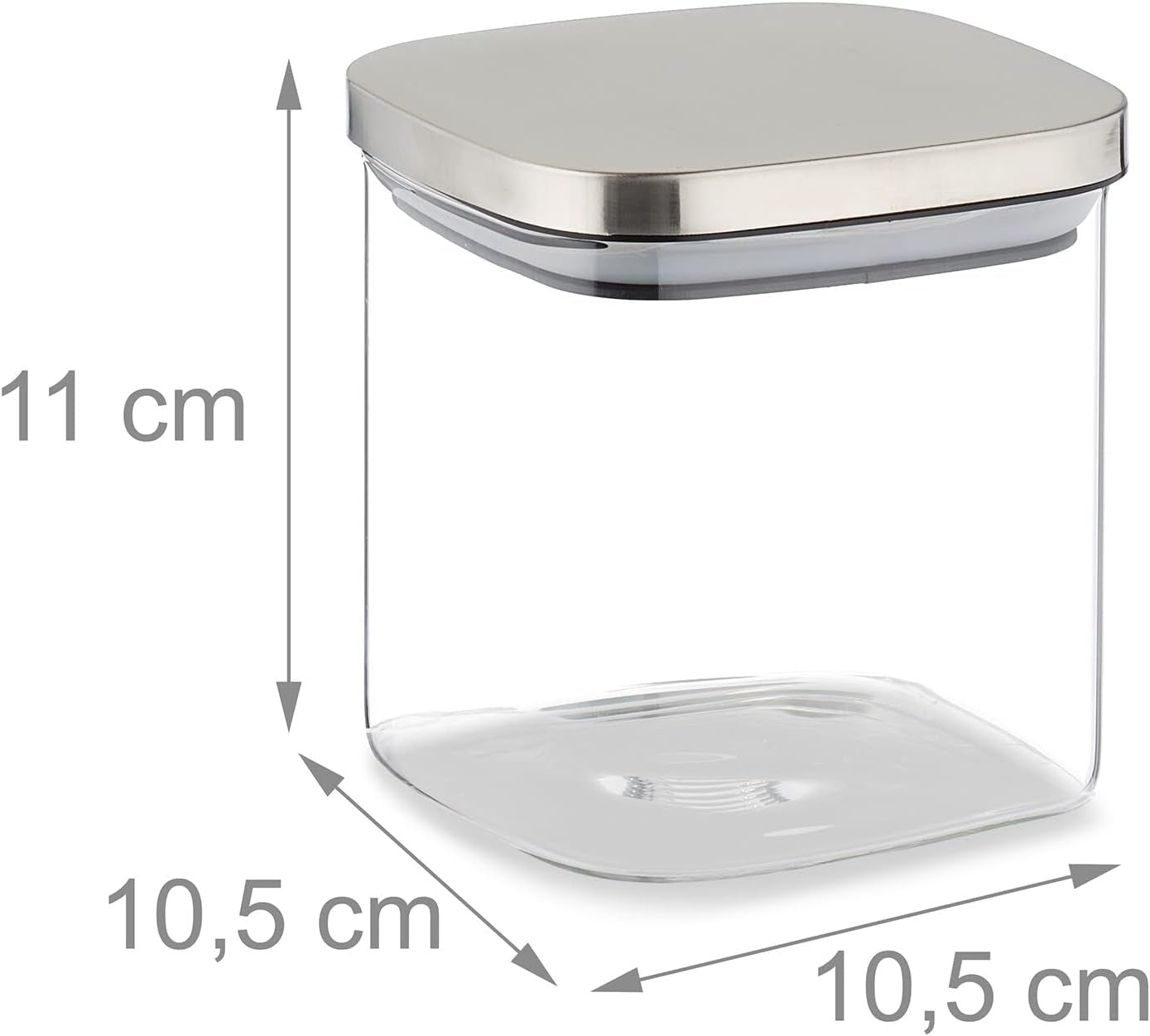 Lot de 3 bocaux de conservation Relaxdays avec couvercles, bocaux de conservation carrés de 600 ml, récipients en verre étanches, boîtes de conservation alimentaires transparentes/argentées Naty Shop