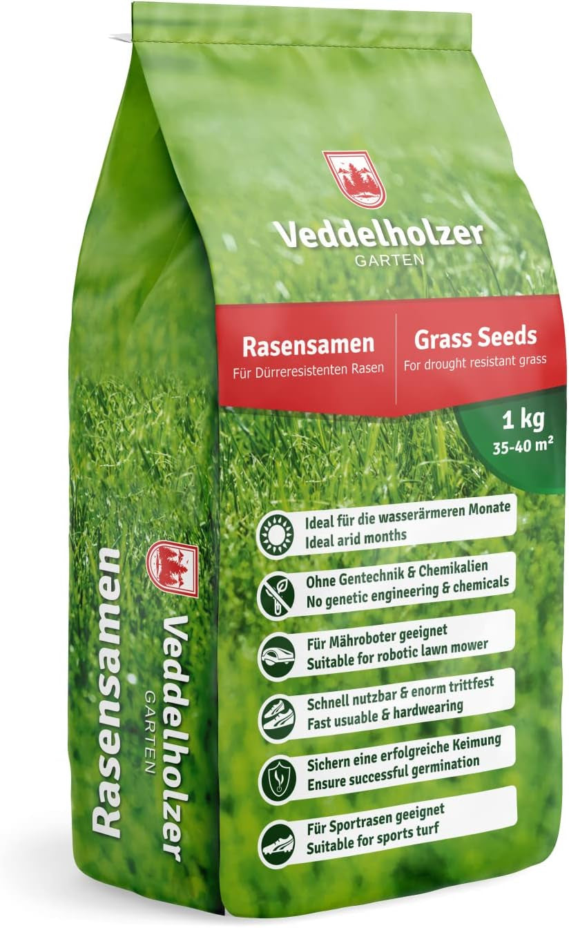 Veddelholzer Rasensamen Dürreresistent Für Trockenrasen & Schattenrasen Samen Grassamen Schnellkeimend Ideal Als Saatgut Für Sport Und Spielrasen Rasen Für Mähroboter Im Garten Geeignet 1 Kg = 40 M²