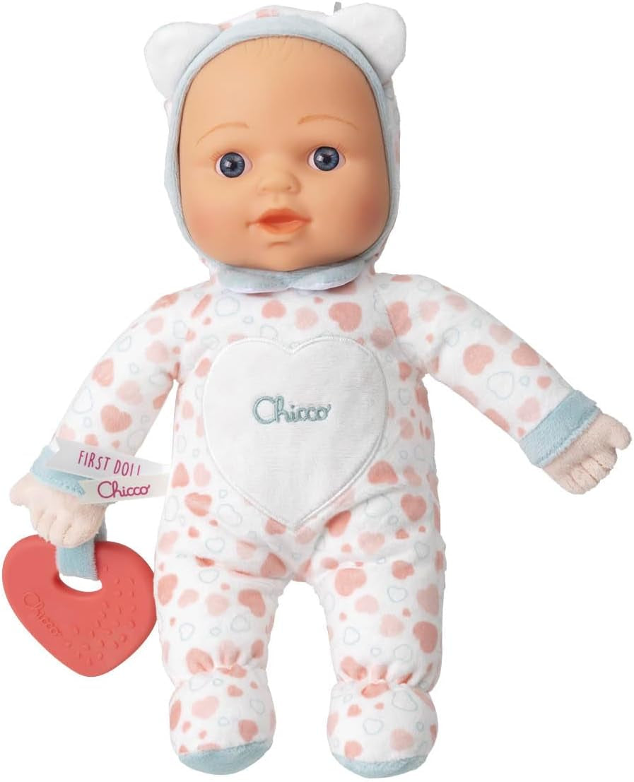 Chicco Meine erste Puppe Spielzeug, Kuschelpuppe mit weichem Beißherz, weich und leicht, Babyspielzeug, maschinenwaschbar, 0 Monate Plus, Rosa