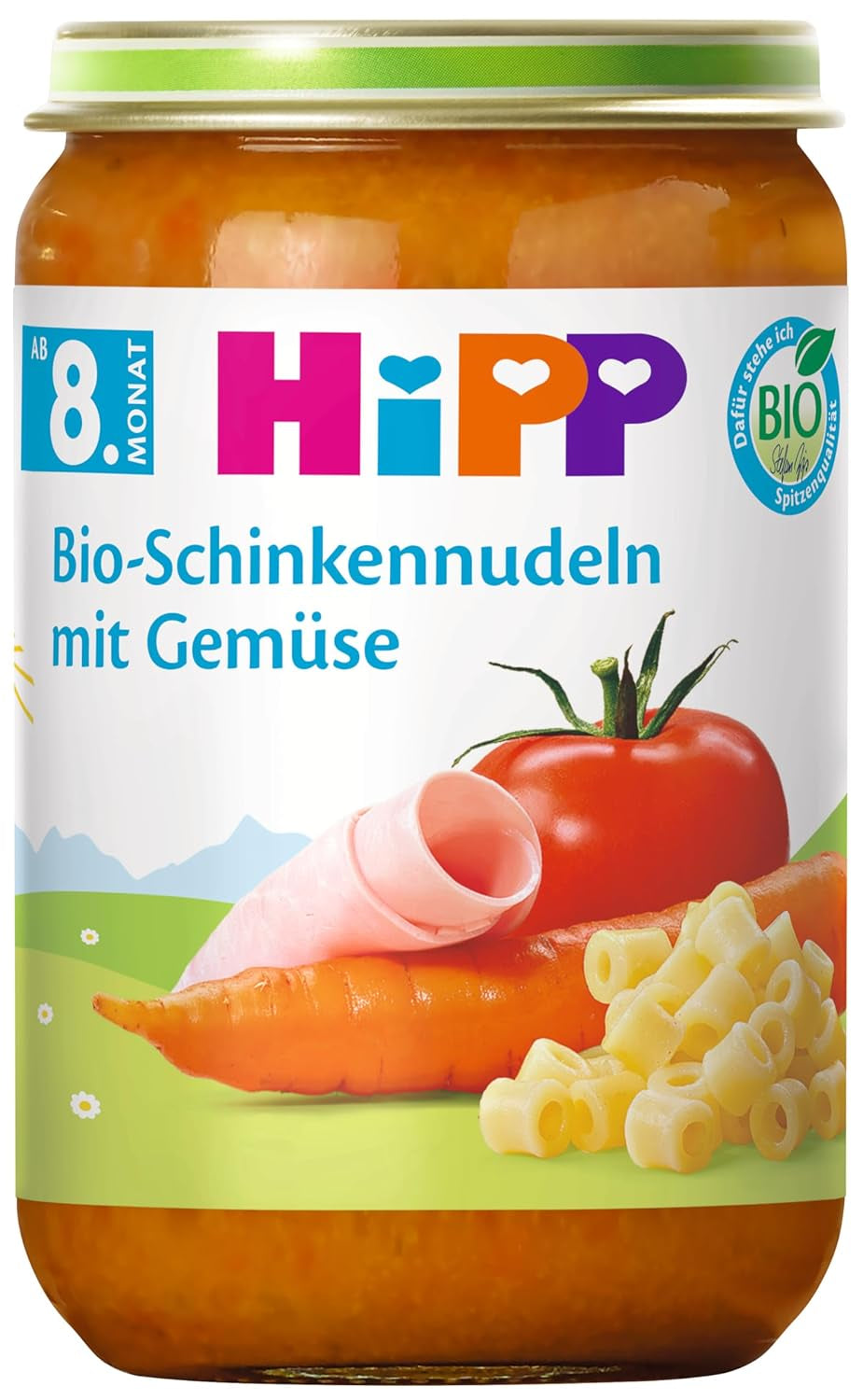 HiPP Bio-Schinkennudeln mit Gemüse (6 x 220g), Menu pour bébé à partir de 8 mois, sans salzzusatz, avec oméga-3, dans la meilleure qualité bio