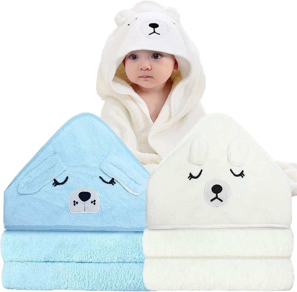 Pack de 2 serviettes de bain à capuche 80 x 80 cm Mère et Enfant Naty Shop Bleu, Blanc