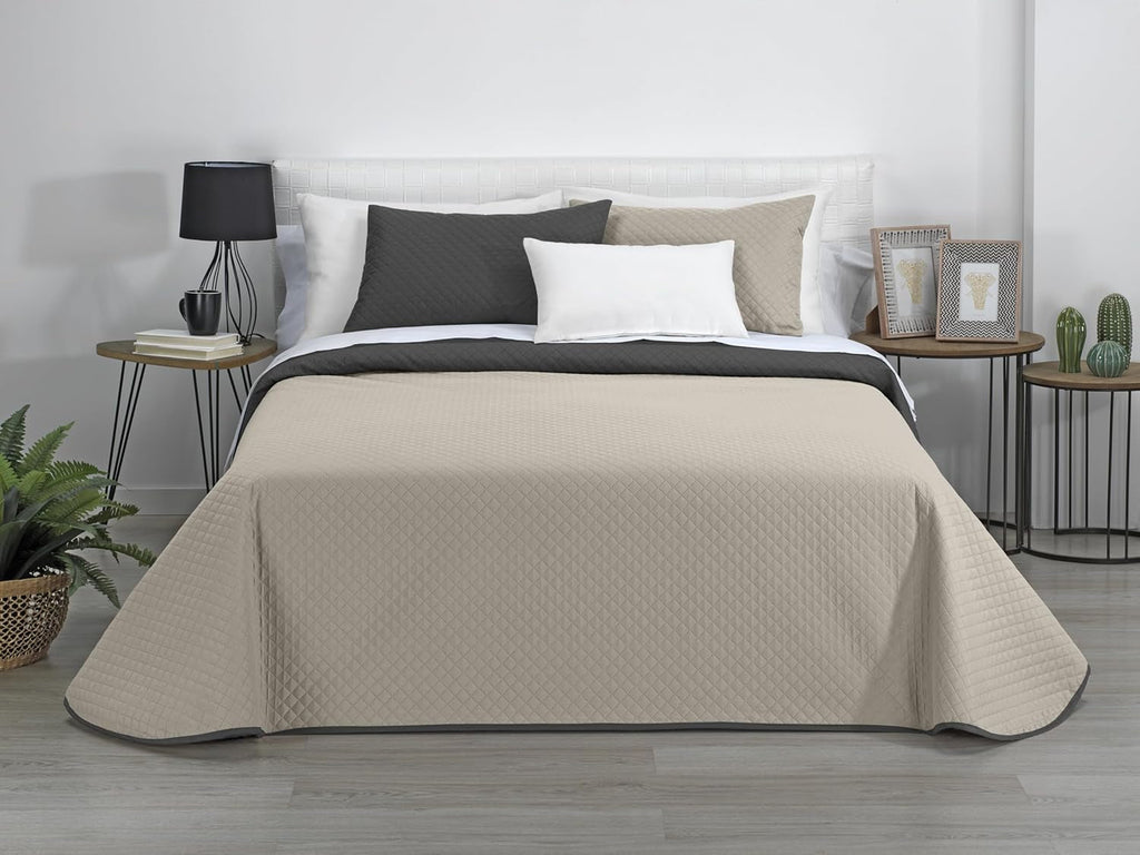 Estoralis | AVA | Cuvertură Boutique Reversibilă | Pentru toate anotimpurile | Culoare - Gri/Antracit | Pentru pat de 140/150/160 cm. pat. (250 X 270 Cm. Ancho X Alto) | Cuvertură cu matlasare Plapumi si pilote Naty Shop