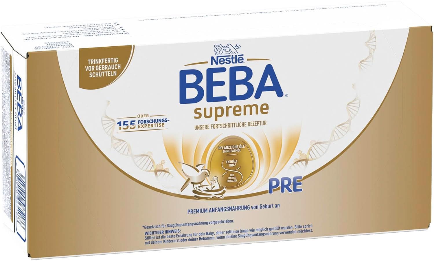 BEBA SUPREME PRE Lapte inițial gata de băut de la naștere, hrană pentru bebeluși cu DHA, doar lactoză, fără ulei de palmier, pachet de 8 (8 x 200 ml) Mama si Copilul Naty Shop Beba Supreme Pre 32 x 70 ml