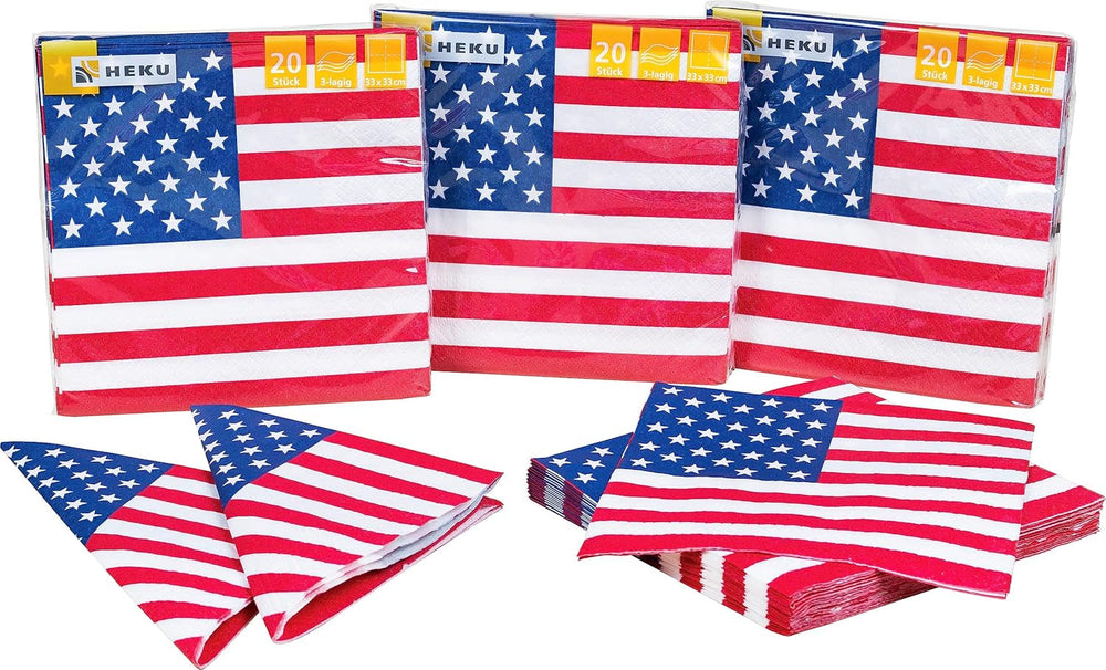 HEKU 191 pièces. USA Party Set I Assiettes en Carton Ø23Cm, Gobelets Rouges, Serviettes 3 Épais 33X33Cm, Sélecteur de Décoration, Chaîne Fanion 10M I Parfait pour les soirées à thème et les fêtes nationales