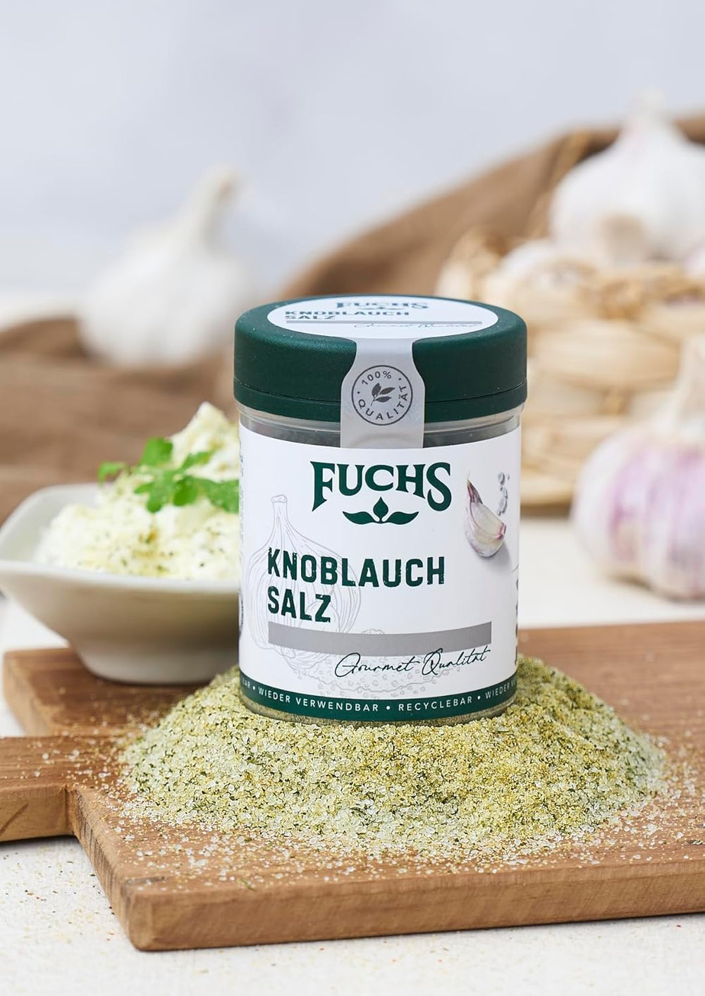 Fuchs Gewürze - Knoblauchsalz - Gewürzsalz für Dips, Saucen und Gemüse - ingrédients naturels - 90 g en dose variable, recyclable