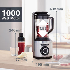 Bosch Vakuum-Standmixer Vitapower Series 8 MMBV621M, Starke Mixleistung, Vitaminschonende Zubereitung, 4 Automatikprogramme, Vakuum-Togo Flasche, 37 000 U/Min, 1000 W, Silver Mother and Child Naty Shop