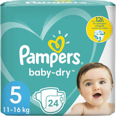 Couches Pampers pour bébés taille 5 (11-16 kg), 24 pièces, jusqu'à 12 heures de protection contre les fuites