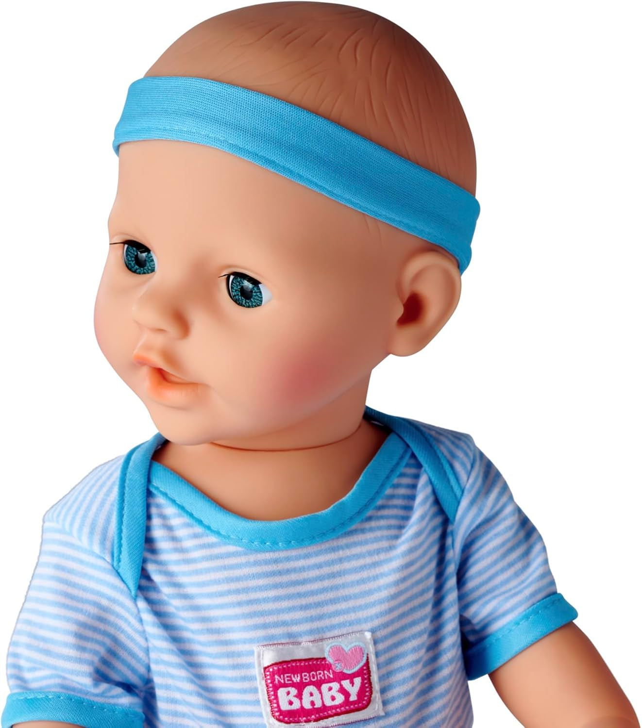 Simba 105030044 - New Born Baby Puppen-Junge, Vollvinylpuppe mit Schlafaugen, Trink- und Nässfunktion und Zubehör, 8 Teile, 43cm, Babypuppe, ab 3 Jahre