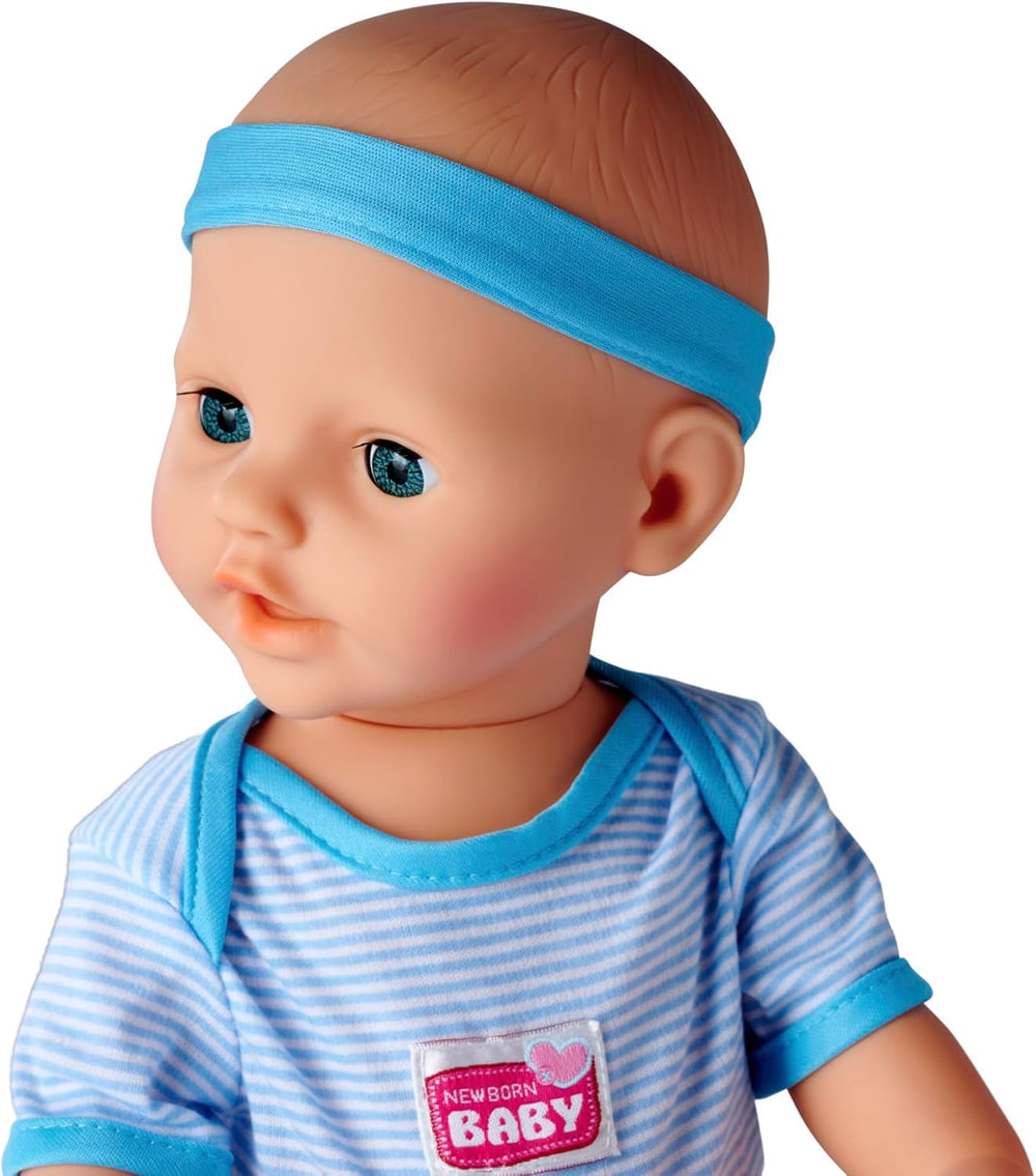 Simba 105030044 - New Born Baby Puppen-Junge, Vollvinylpuppe mit Schlafaugen, Trink- und Nässfunktion und Zubehör, 8 Teile, 43cm, Babypuppe, ab 3 Jahre
