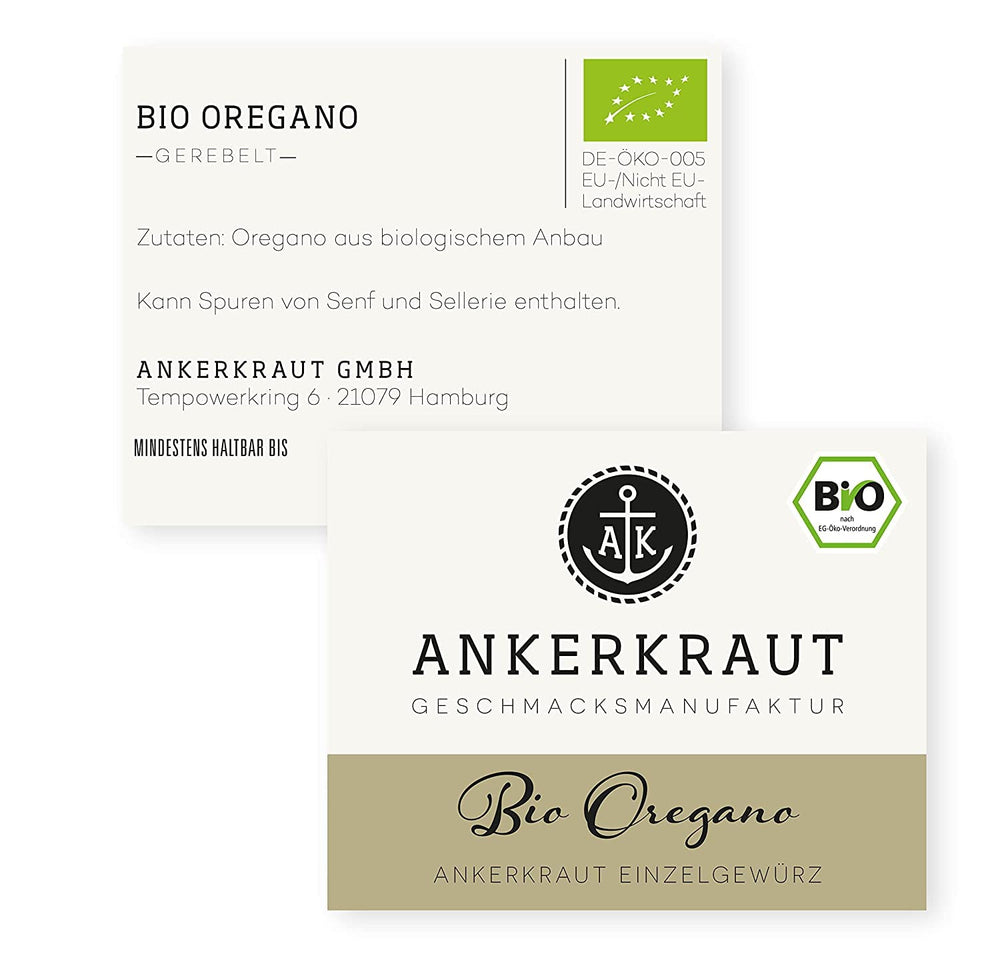 Ankerkraut BIO Origan, gerebeltes Küchen-Kraut, 15 g dans un verre en liège, Bio-Qualität zum selber Sürzen, Gewürz mediterranean Küche für Pizza & Pasta