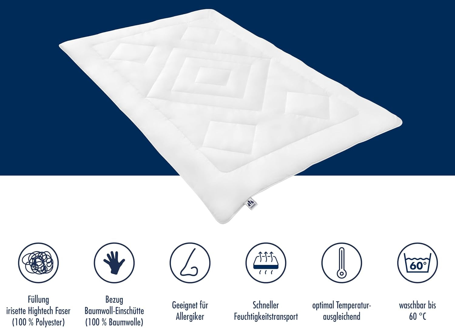 Couette Irisette Noblesse toutes saisons - Fabriquée en Allemagne - Couette avec housse pur coton, 135 X 200 Cm, certifiée Öko-Tex Couettes et couettes Naty Shop