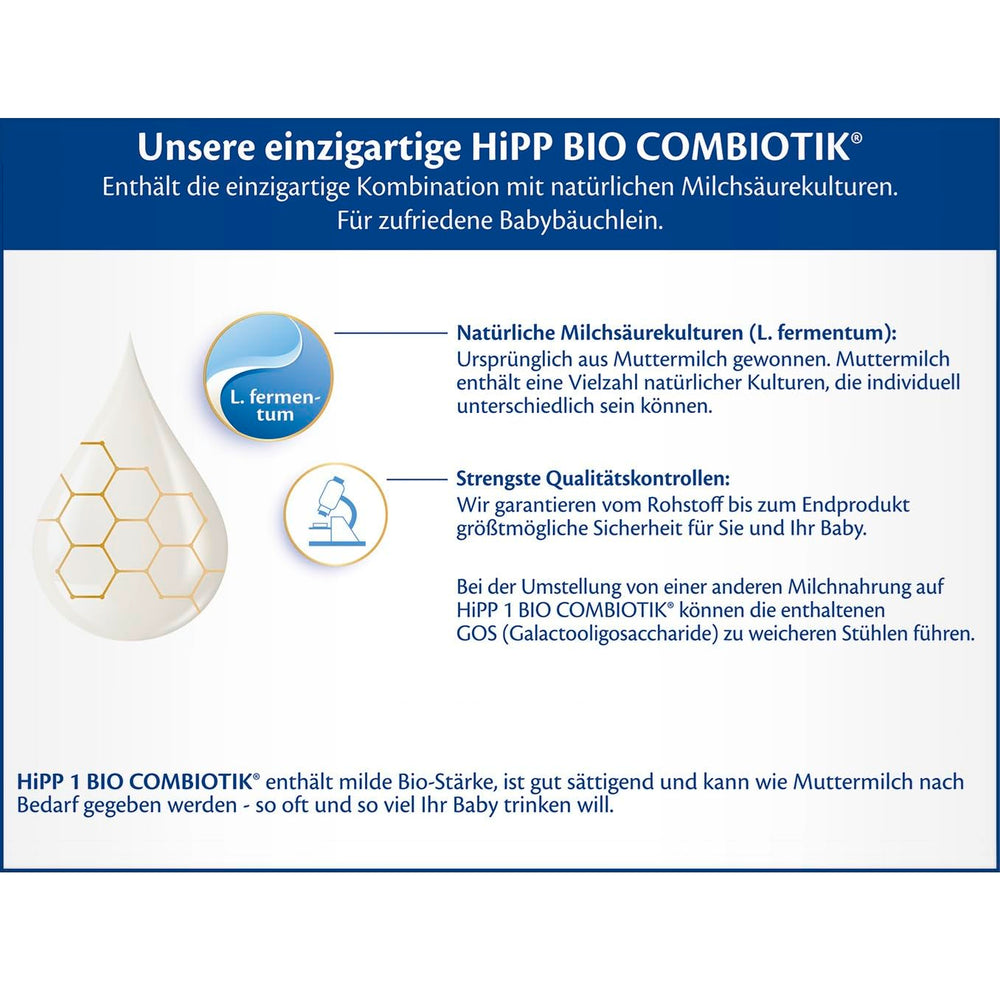 HiPP 1 Combiotik Bio (4 x 600g), lait maternisé en poudre pour nourrissons dès la naissance, avec cultures naturelles d'acide lactique et amidon biologique facile à traiter, de la meilleure qualité biologique