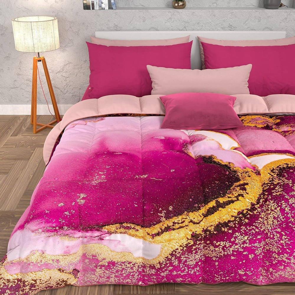 PETTI Artigiani Italiani - Couette d'hiver, Couette d'hiver, Couette simple, Double face, Impression monochrome et numérique, microfibre 100% hypoallergénique, Made in Italy Couettes et couettes Naty Shop Marbre rose Una Piazza E Mezza