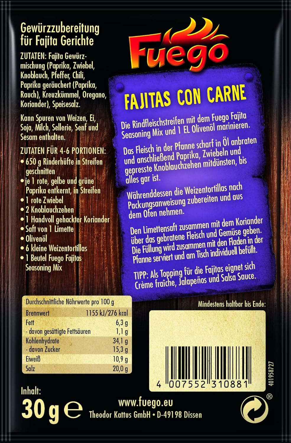- Mélange d'assaisonnements pour fajita | 30 g en sachet