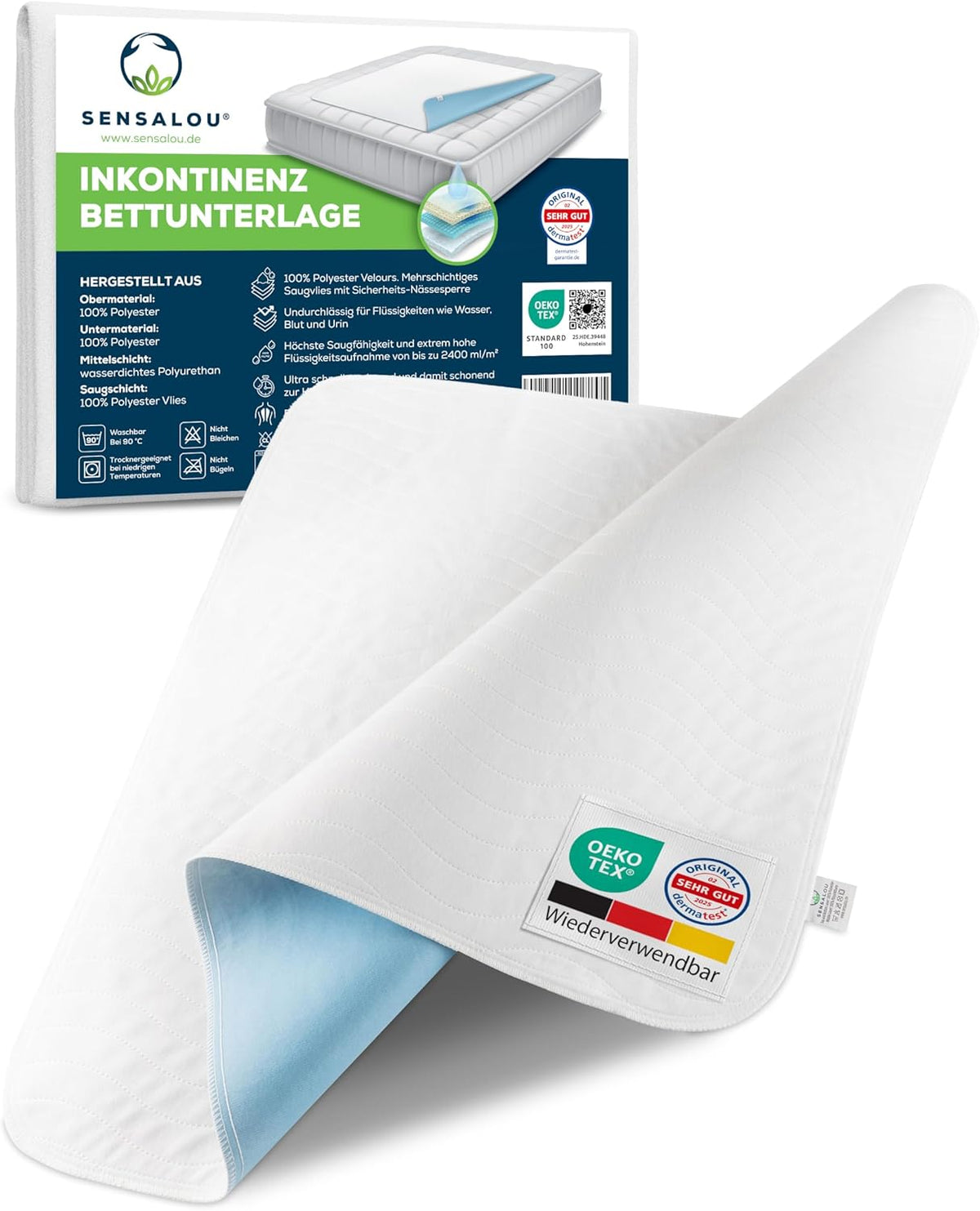 Matelas d'incontinence Sensalou 90x160 cm Matelas d'incontinence imperméable lavable respirant