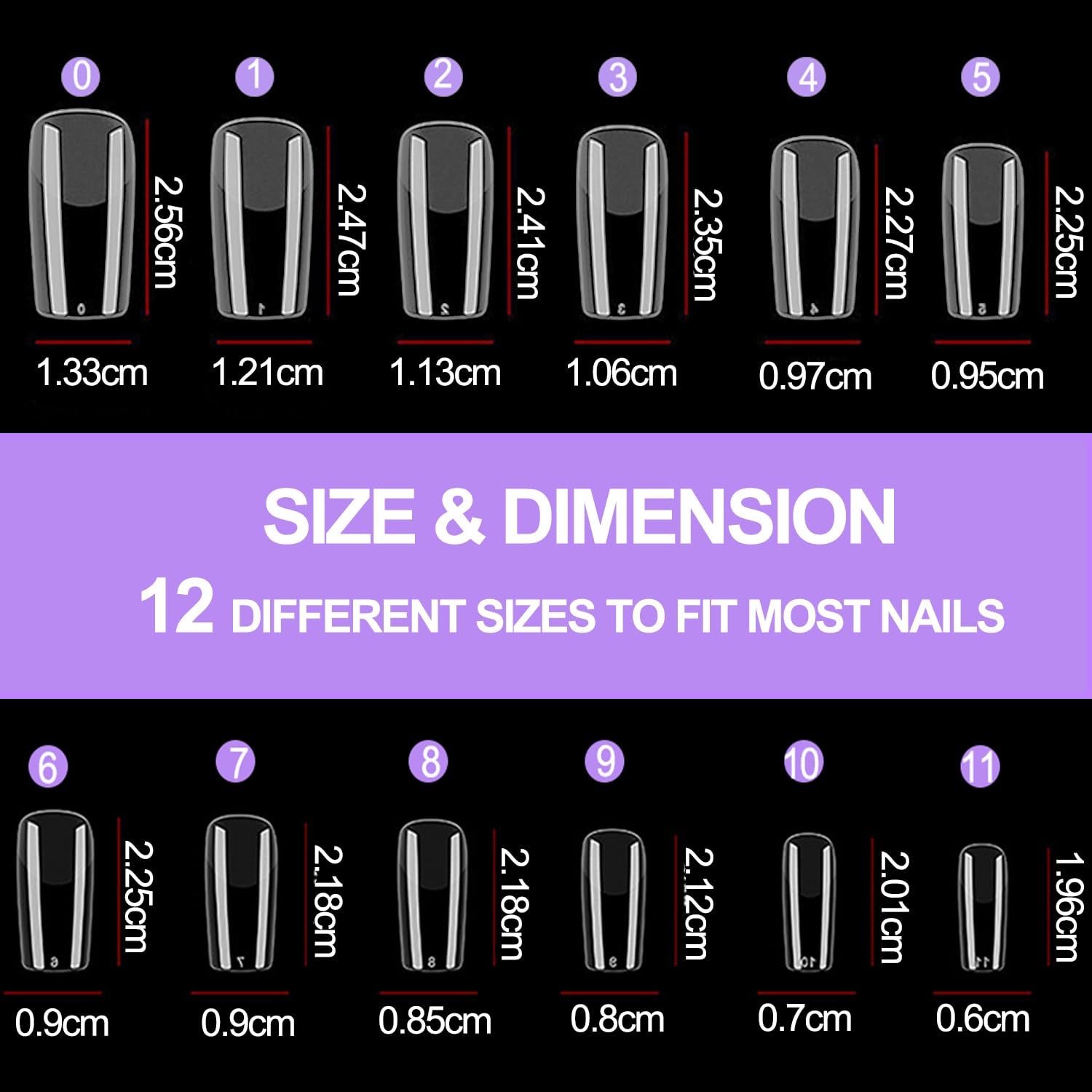 Lot de 504 faux ongles à couverture complète, 12 tailles, avec colle à ongles, ongles artificiels en acrylique avec boîte de rangement pour salons de manucure et bricolage à domicile (carré)