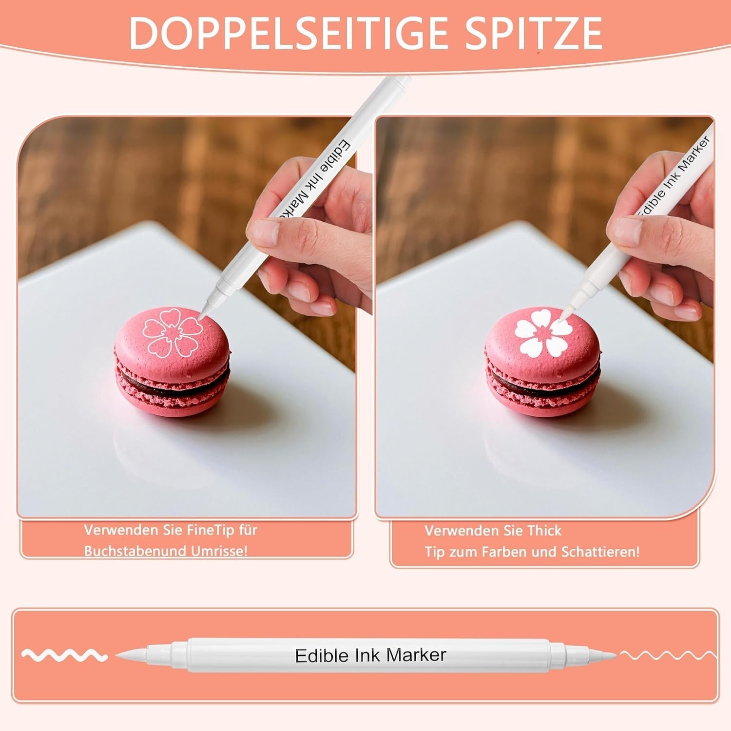 Ensemble de 3 stylos alimentaires comestibles blancs Ensemble de 3 colorants alimentaires fondants végétaliens sans gluten à double pointe blanc pour peindre et écrire sur des gâteaux, etc.