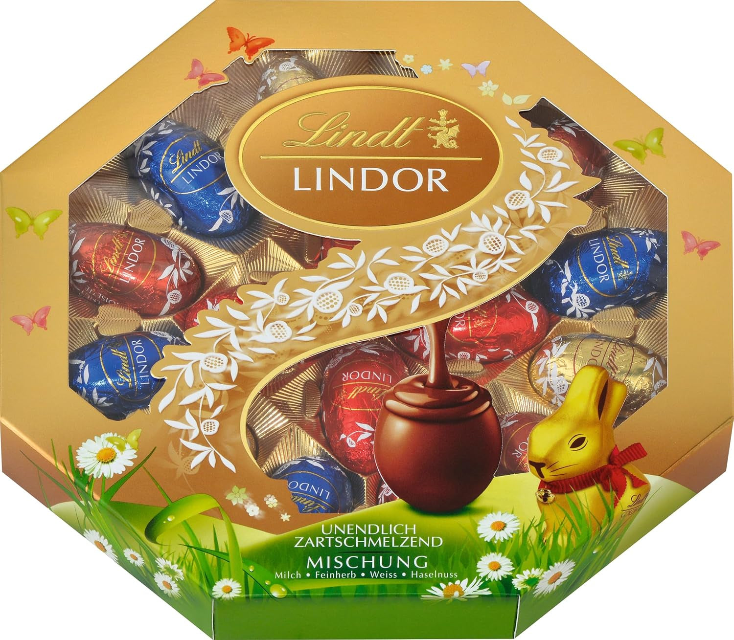 Mélange de Pâques Lindt Chocolat LINDOR | Boîte 144g | Œufs LINDOR qui fondent dans la bouche en trois variantes : Chocolat au lait, Chocolat noir, Noisette | Chocolat de Pâques | Cadeau de chocolat | 1 paquet
