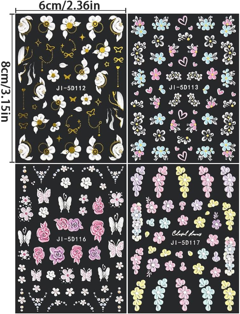 5D Fleurs Autocollantes Pour Ongles Feuilles De Feuilles Autocollantes Acryliques Feuilles Autocollantes Pour Ongles Schmetterling Feuilles De Fleurs Autocollants Pour Ongles Aufkleber Nägel Zubehör Flower Nail Art Stickers