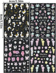 5D Fleurs Autocollantes Pour Ongles Feuilles De Feuilles Autocollantes Acryliques Feuilles Autocollantes Pour Ongles Schmetterling Feuilles De Fleurs Autocollants Pour Ongles Aufkleber Nägel Zubehör Flower Nail Art Stickers