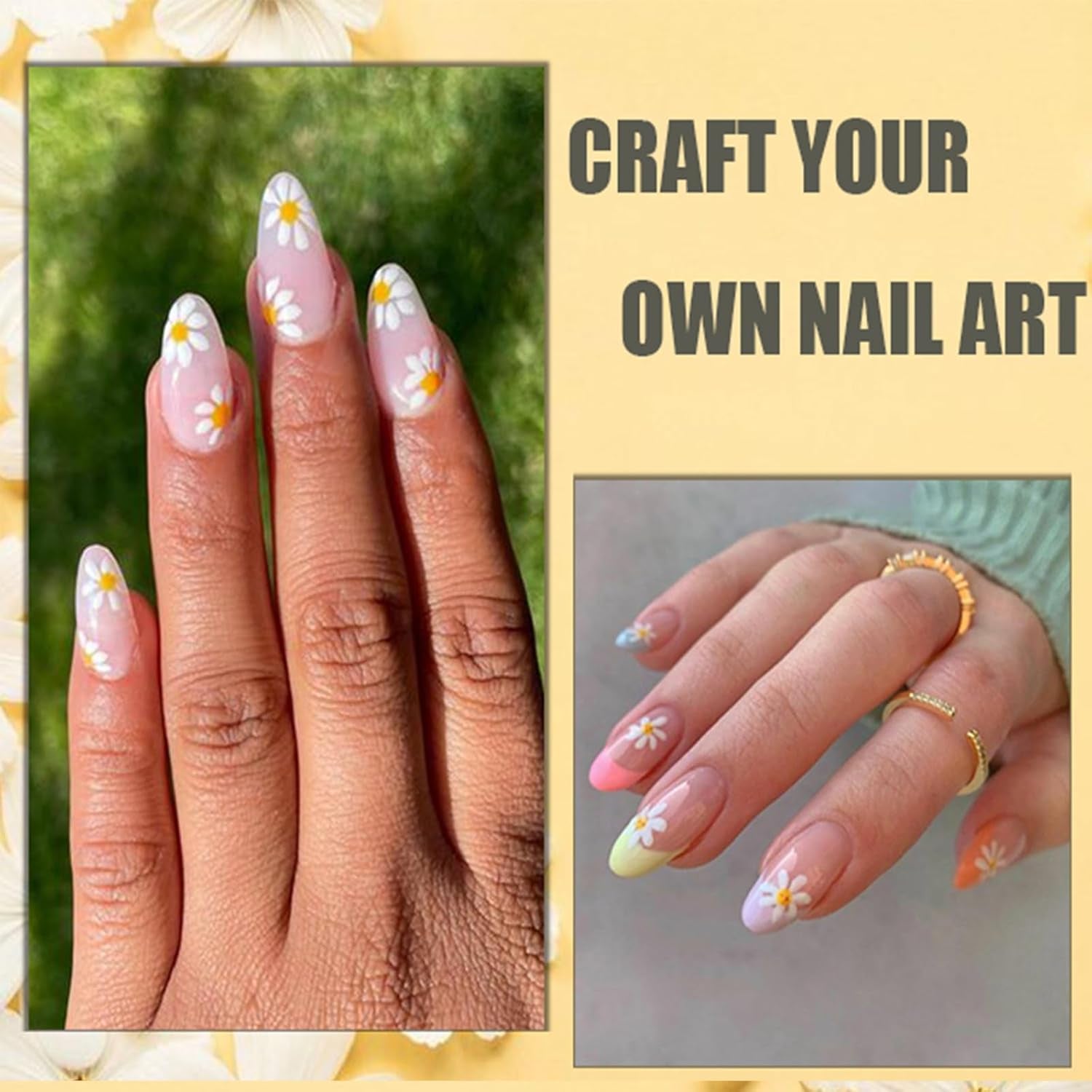 Autocollants pour ongles effet 3D, 12 feuilles, durcissement UV, fleur longue durée, autocollants pour ongles, marguerite jaune et blanche, pour Nail Art