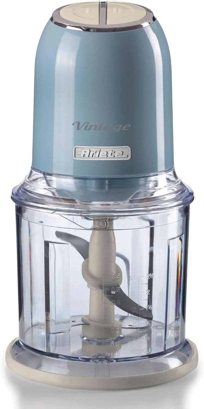 Ariete Vintage 438, Retro Elektrischer Gemüse- Und Ice-Crusher Mit 2 Geschwindigkeitsstufen, 4 Edelstahlklingen, Rutschfesten Standüßen, 600 Ml Fassungsvermögen, 400W, Beige Mother and Child Naty Shop Hellblau