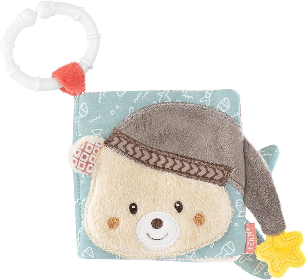 Fehn Play Glove Safari - Marionnettes à doigts pour bébé - Singe et éléphant pour saisir et faire des bruits - Livre d'images doux Bruno - Livre tactile pour enfants avec motifs d'animaux Jouets pour bébés Naty Shop