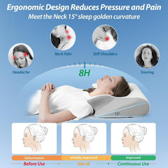 HOMCA Oreiller Cervical en Mousse à Mémoire de Forme Oreiller Orthopédique 2 en 1 Oreiller de Soutien du Cou avec Housse de Refroidissement 3D Oreiller de Couchage Ergonomique pour Dormeurs sur le Dos, sur le Côté et sur le Ventre Gris 60X13/11X40cm Oreillers Cervicaux Orthopédiques Naty Shop