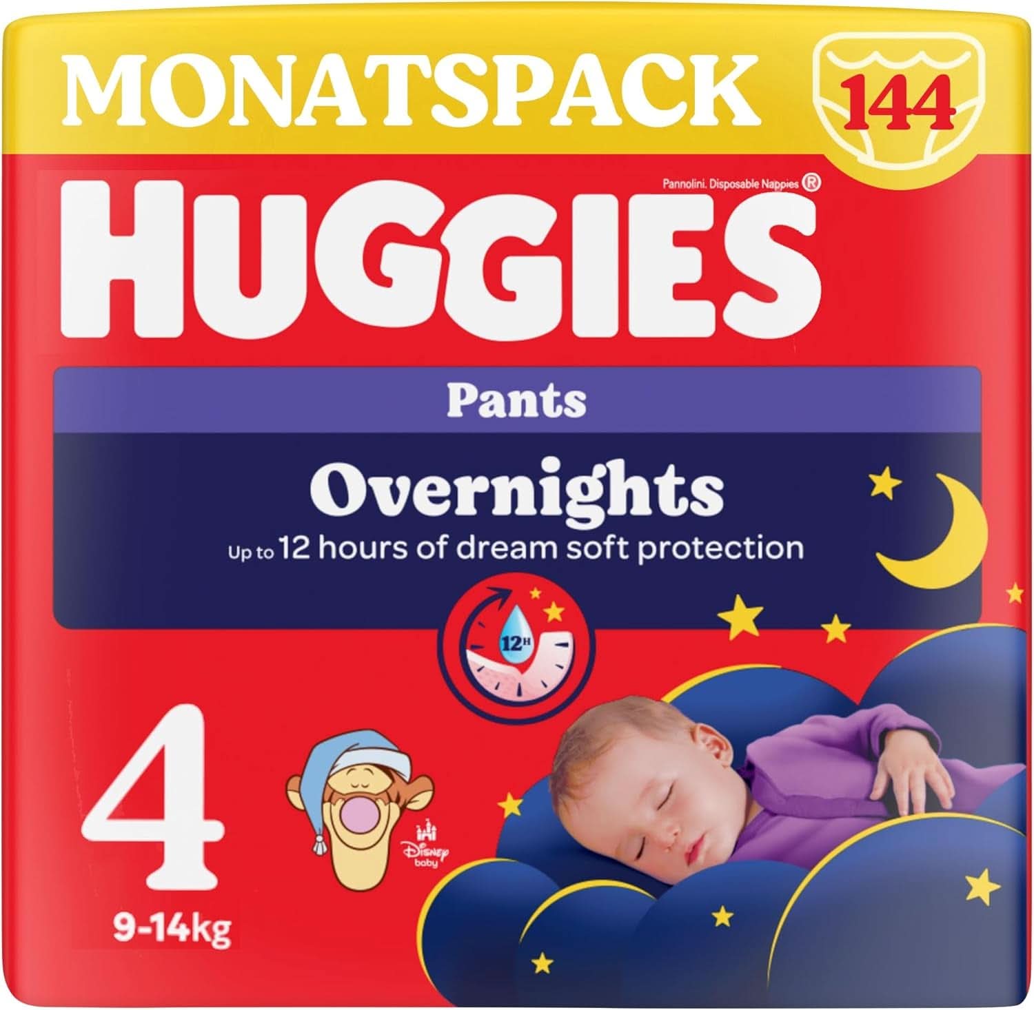 Huggies Night Pants Taille 4 (9-14 kg), Boîte à Couches Mensuelle, 104 Pièces Mère et Bébé Naty Shop