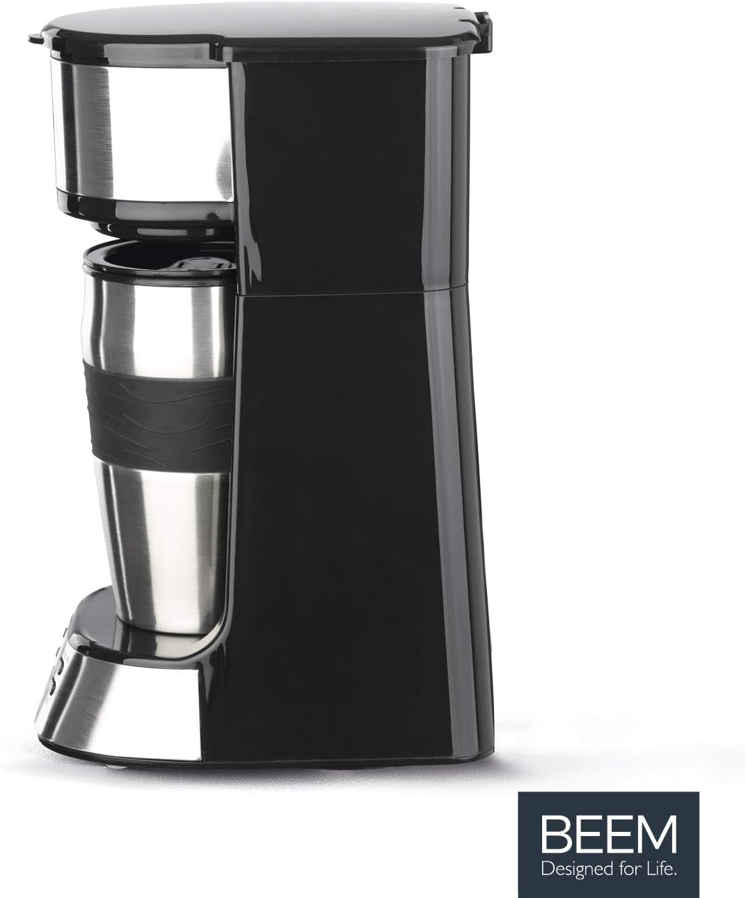Machine à expresso monofiltre BEEM THERMO 2 GO avec tasse thermique de 0,4 l | Filtre permanent | Avec minuterie de 24 heures pour une tasse de café chaud le matin, pas d'attente | 750 W