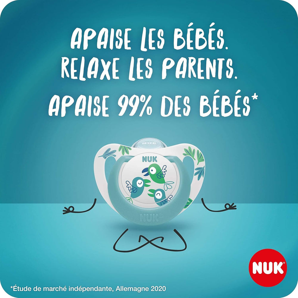 NUK Star Night & Day Sucette pour bébé 0-6 mois Glow In The Dark Silicone Sans BPA Chat Rose Lot de 2