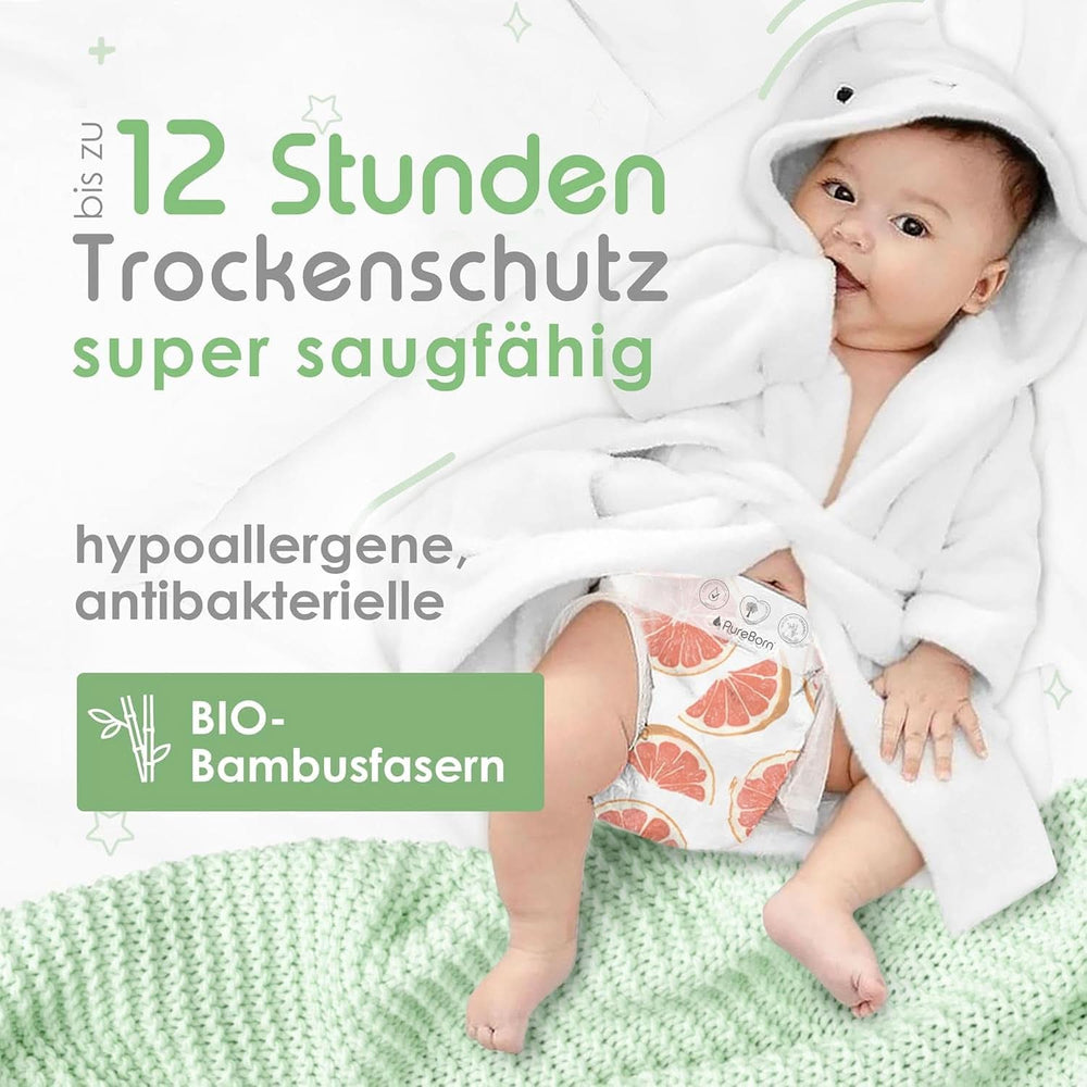 Couches en bambou biologique Pureborn Eco, taille pour nouveau-nés jusqu'à 5 kg, ultra douces, hypoallergéniques, avec indicateur d'humidité, imprimés divers Mère et Enfant Naty Shop