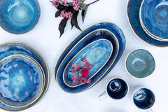 MÄSER 934092 Serie Frozen, Set de vaisselle en céramique pour 4 personnes, 16 pièces Kombiservice avec formes organisées, Service de table bleu, Steinzeug, Dunkelblau Ensembles de vaisselle Naty Shop